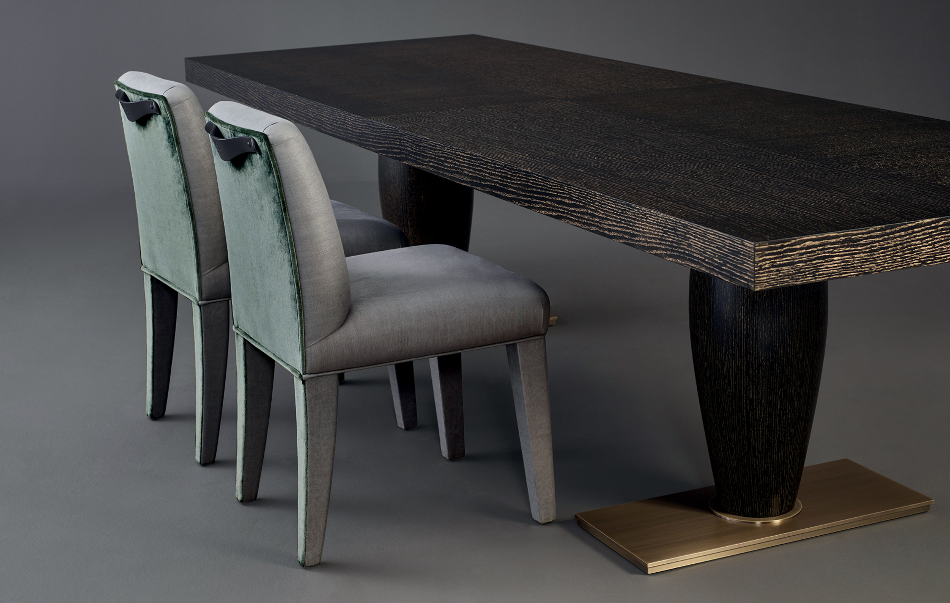 Isotta is a wooden dining chair with or without armrests and with a fabric or leather covered back, from Promemoria's catalogue | Promemoria