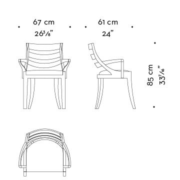 Dimensions of Judith, a wooden dining chair with a bronze detail on the armrest, from Promemoria's catalogue | Promemoria