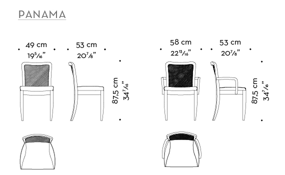 Dimensions of Panama, a wooden chair with leather rope back that can be customized, from Promemoria's catalogue | Promemoria