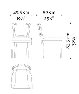 Dimensioni di Pepita, sedia da pranzo in legno con seduta in tessuto o pelle senza braccioli, del catalogo di Promemoria | Promemoria