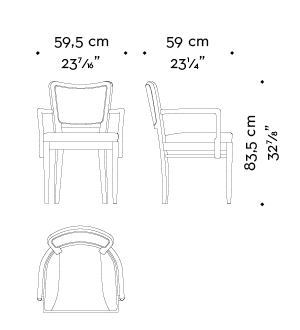 Dimensioni di Pepita, sedia da pranzo in legno con seduta in tessuto o pelle con braccioli, del catalogo di Promemoria | Promemoria