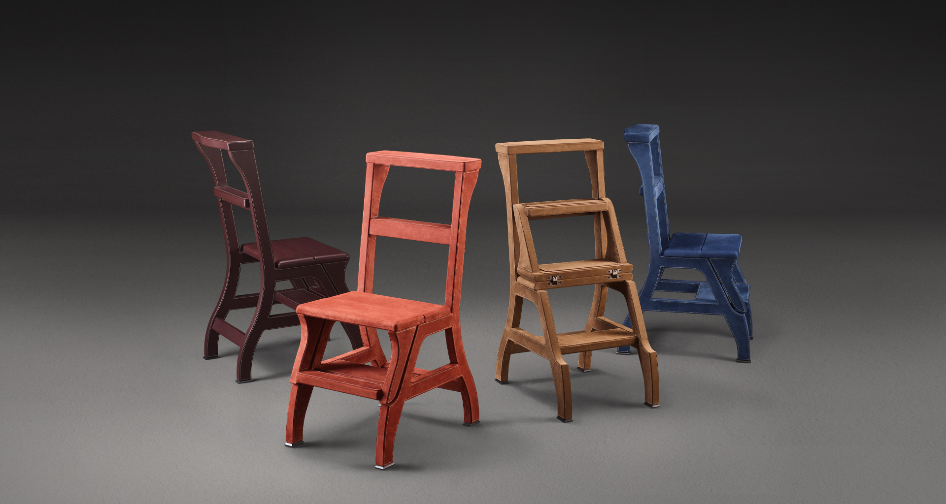 Rebecca is a convertile ladder-chair in wood or leather with metal or bronze feet, from Promemoria's catalogue | Promemoria