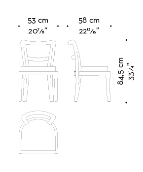 Dimensions of Sofia, a wooden dining chair with fabric or leather seat without armrests, from Promemoria's catalogue | Promemoria
