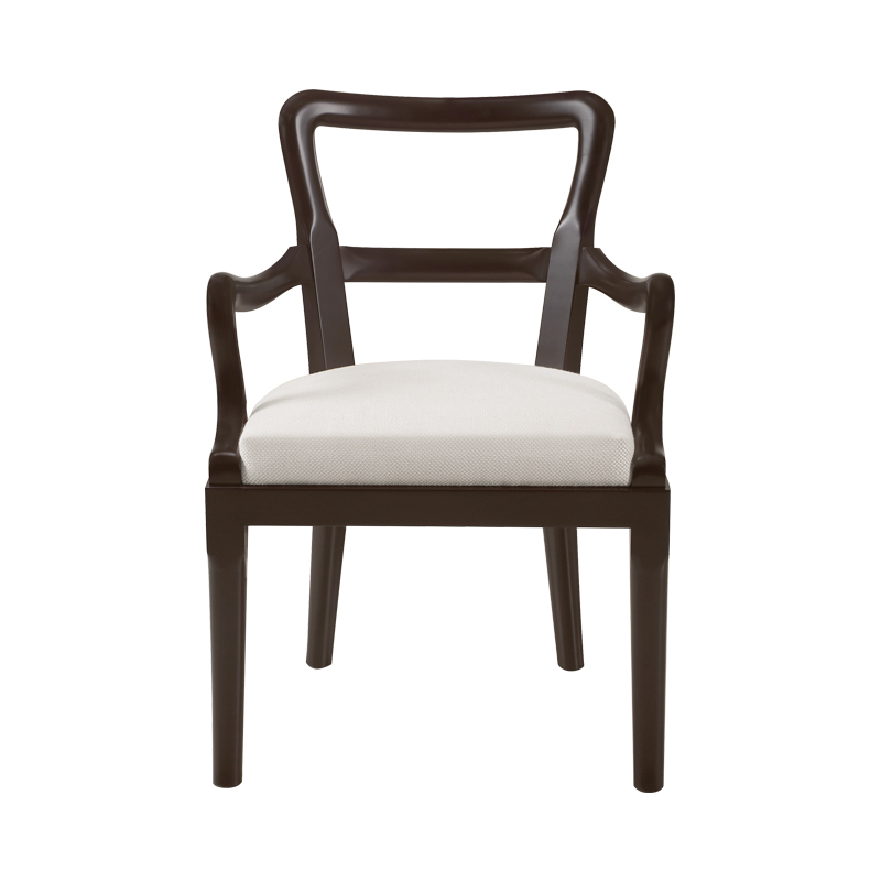 Sofia is a wooden dining chair with fabric or leather seat and with or without armrests, from Promemoria's catalogue | Promemoria
