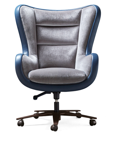 Butterfly è una poltrona da ufficio rivestita in tessuto e pelle, disponibile anche con pouff, del catalogo di Promemoria | Promemoria