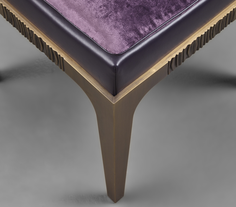 Detail of Montagu, a bronze stool with leather seat and fabric cushion, from Promemoria's The London Collection | Promemoria