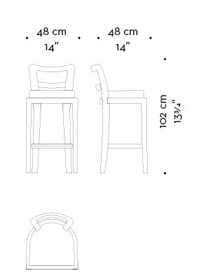 Dimensioni di Sofia, sgabello in legno con seduta rivestita in tessuto o pelle, del catalogo di Promemoria | Promemoria