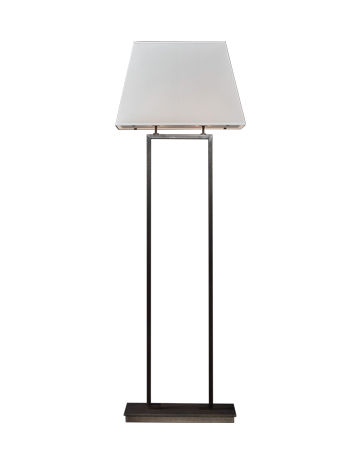Agatha is a floor LED lamp with bronze structure and linen, cotton or hand-embroidered silk lampshade, from Promemoria's catalogue | Promemoria