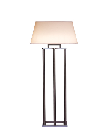 Catherine is a floor LED lamp with bronze structure and a lampashade oval, rectangular or with linen, cotton or silk with handmade edge recesses, from Promemoria's catalogue | Promemoria
