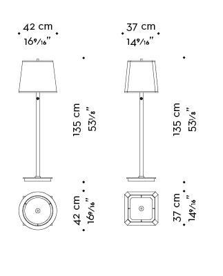 Dimensioni di Cecile, lampada da terra a LED con struttura in bronzo, diffusori in metacrilato e paralume in lino, cotone o seta con bordo fatto a mano, del catalogo di Promemoria | Promemoria