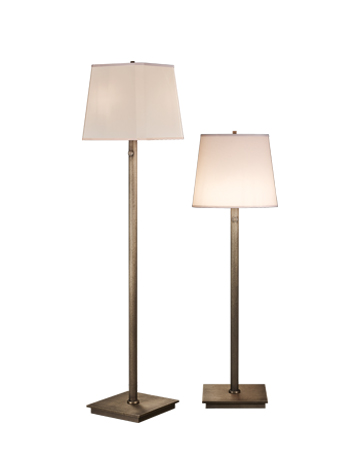 Cecile is a floor LED lamp with bronze structure, methacrylate diffusers and linen, cotton or silk with handmade edge lampshade, from Promemoria's catalogue | Promemoria