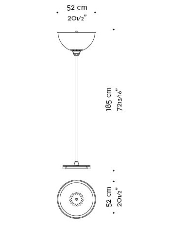 Dimensions of Charlotte, a floor LED lamp in bronze with methacrylate diffuser, from Promemoria's catalogue | Promemoria