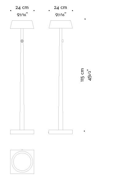 Dimensioni di Fiammetta, lampada da terra e da tavolo a LED in metallo, portatile e senza fili, del catalogo di Promemoria | Promemoria