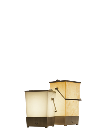 Hara is a floor wireless LED lamp shaped like a bucket with a bronze handle covered in leather, from Promemoria | Promemoria