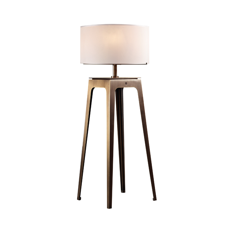 Warwick is a floor bronze LED lamp with a silk lampshade with handmade edge, from Promemoria's The London Collection | Promemoria