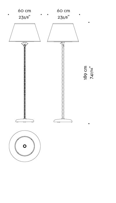 Dimensioni di Zip, lampada da terra a LED con struttura in legno che può essere rivestita in pelle con dettagli in bronzo, paralume in lino, cotone o seta con bordo fatto a mano e diffusori in metacrilato, del catalogo di Promemoria | Promemoria
