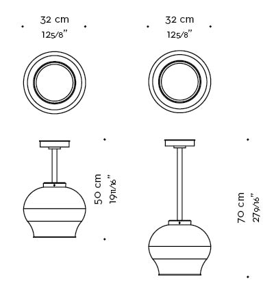 Dimensioni di Anfora, lampada a sospensione a LED in bronzo con diffusore in metacrilato, del catalogo di Promemoria