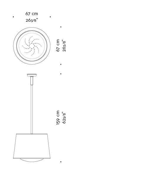 Dimensions of Clotilde, lampada a sospensione a LED in bronzo con paralume in lino, cotone o seta, del catalogo di Promemoria | Promemoria