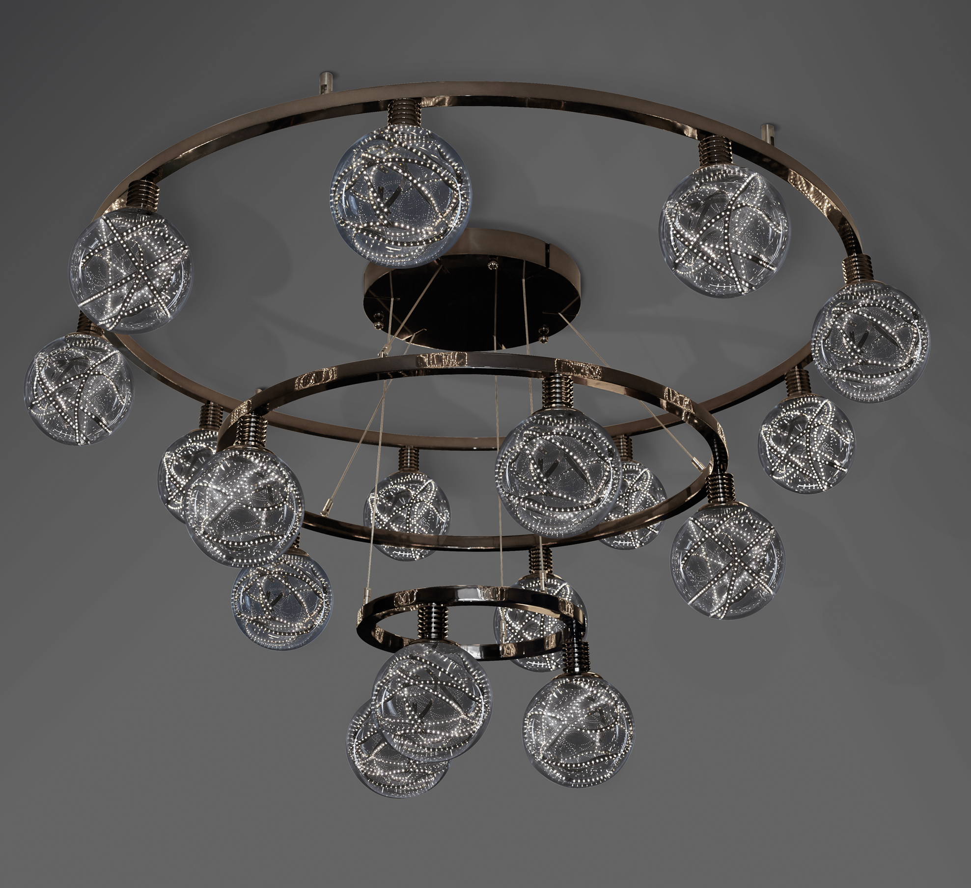 Higgs è una lampada a sospensione a LED in vetro di Murano disegnata da Castiglioni, del catalogo di Promemoria | Promemoria