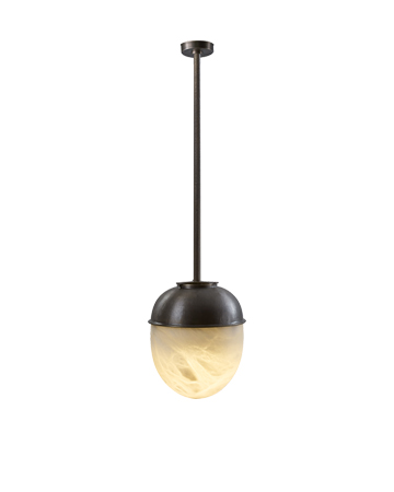 Jorinda is a bronze hanging LED lamp with an alabaster lampshade, from Promemoria's catalogue | Promemoria