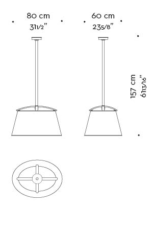 Dimensions of Pia, a bronze hanging LED lamp with a hand-embroidered lampshade, from Promemoria's catalogue | Promemoria