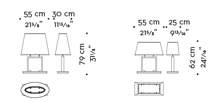 Dimensioni di Agatha, lampada da tavolo a LED con struttura in bronzo e paralume in lino, cotone o seta bordata a mano, del catalogo di Promemoria | Promemoria