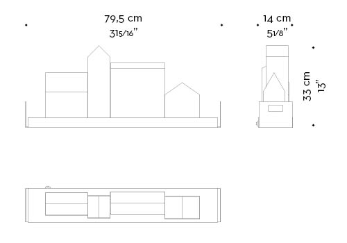 Dimensions of Casetta, a table LED lamp with a wooden base, bronze handles and alabaster structure, from Promemoria's catalogue | Promemoria