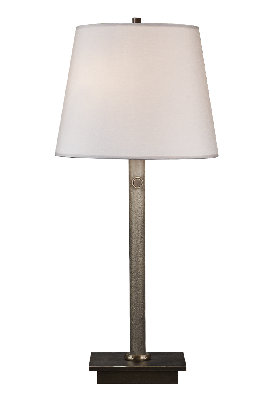 Cecile is a table LED lamp with bronze structure, linen, cotton or hand-broidered silk lampshade and methacrylate diffusers, from Promemoria's catalogue | Promemoria