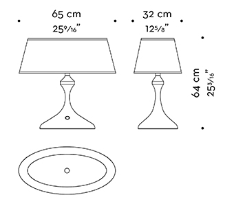 Dimensioni di Elisabeth, lampada da tavolo a LED in bronzo con paralume in lino, cotone o seta bordata a mano, del catalogo di Promemoria | Promemoria