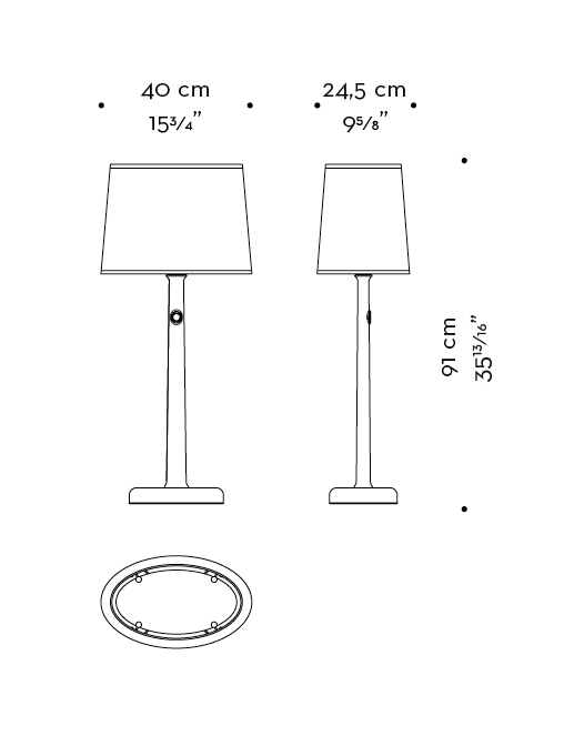 Dimensioni di Françoise, lampada da tavolo a LED con struttura in bronzo e paralume in lino, cotone o seta bordata a mano, del catalogo di Promemoria | Promemoria