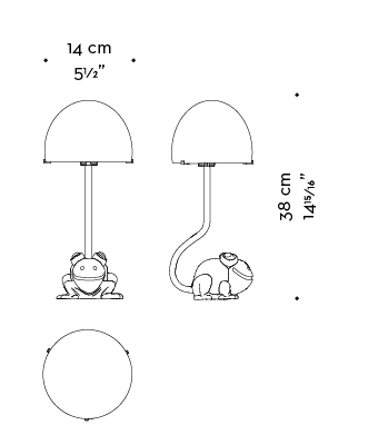 Dimensions of Grenouille, a table and bedside LED lamp with Murano glass lampshade, from Promemoria's catalogue | Promemoria