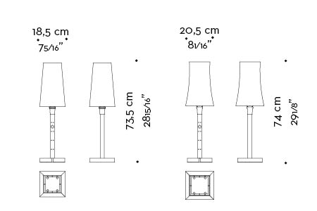 Dimensioni di Ida, lampada da tavolo a LED con struttura in wengè, dettaglio in bronzo e paralume in lino, cotone o seta bordata a mano, del catalogo di Promemoria | Promemoria