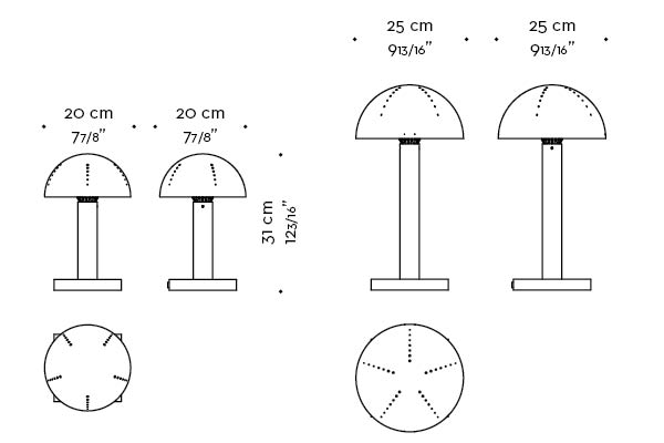 Dimensioni di Lucciola, lampada da tavolo disponibile in bronzo, cromo o nichel, del catalogo di Promemoria | Promemoria