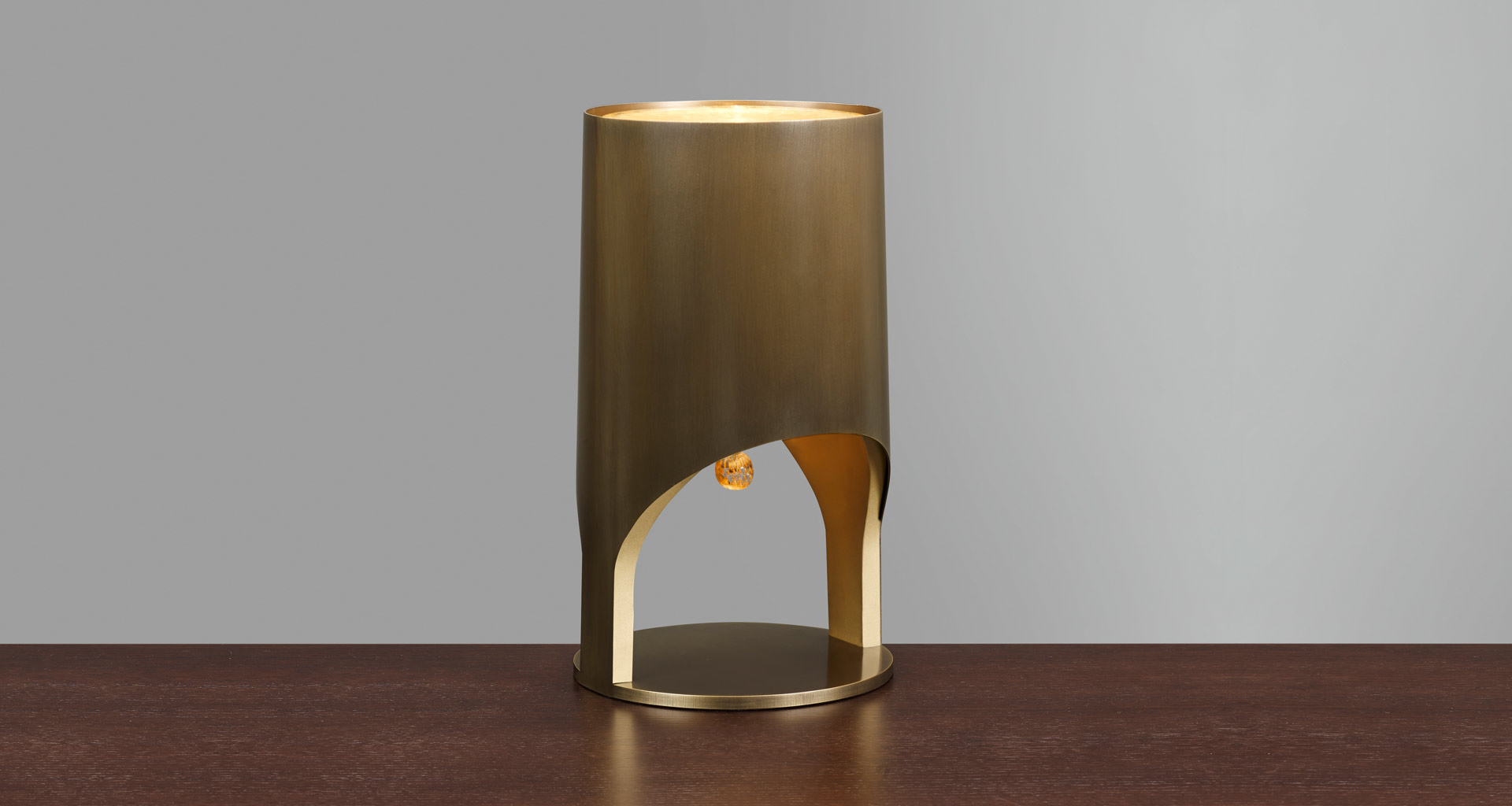 Mimì is a table lamp with bronze structure and Murano glass pendant, from Promemoria's Capsule Collection by Bruno Moinard | Promemoria