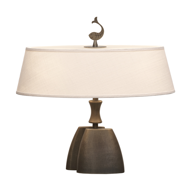 Misultin is a table LED lamp with bronze structure with a linen, cotton or hand-embroidered silk lampshade, from Promemoria's catalogue | Promemoria