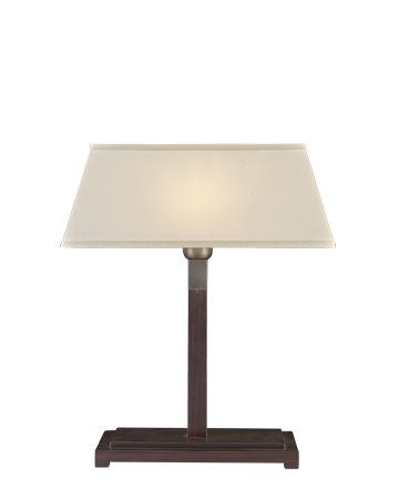 „Warry“ ist eine LED-Tischleuchte mit Grundstruktur aus Holz, Details aus Bronze und Lampenschirm aus Leinen, Baumwolle oder Seide mit handgenähter Borte, aus dem Katalog von Promemoria | Promemoria