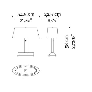 Dimensioni di Zebù, lampada da tavolo a LED con struttura in corno, base e dettagli in bronzo e paralume in lino, cottone o seta, del catalogo di Promemoria | Promemoria