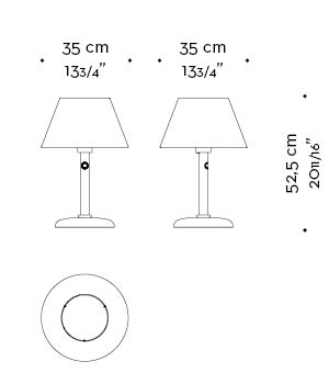 Dimensions of Zip.ico, a LED WiFi table lamp in alluminum with cotton and methacrylate diffusers, controlled controlled using the Apple Home app, from Promemoria's catalogue | Promemoria