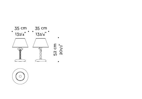 Dimensions of Zip, a table LED lamp with wooden structure or covered in leather and fabric with bronze details and linen, cotton or silk lampshade with handmade edge, from Promemoria's catalogue | Promemoria