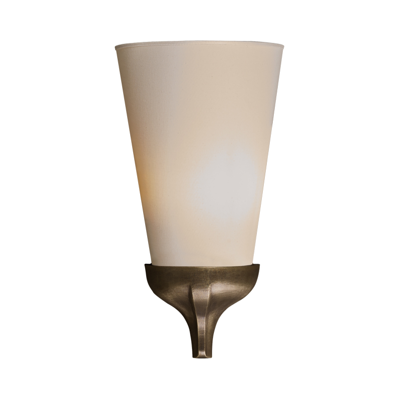 Cleo is a wall bronze lamp, with a linen, cotton or hand-embroidered silk lampshade, from Promemoria's catalogue | Promemoria