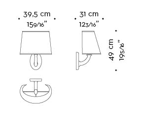 Dimensioni di Françoise, lampada da parete a LED in bronzo con paralume in lino, cotone o con bordo fatto a mano, del catalogo di Promemoria | Promemoria