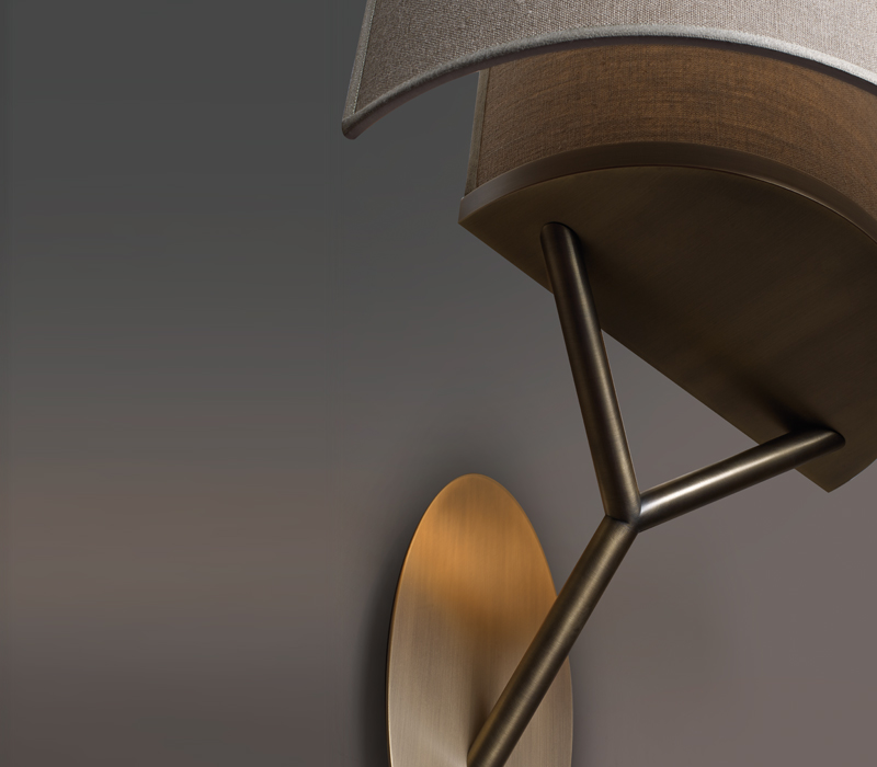 Nagoya is a wall bronze lamp with a linen, cotton and silk shade with handmade edge, from Promemoria's Capsule Collection by Bruno Moinard | Promemoria