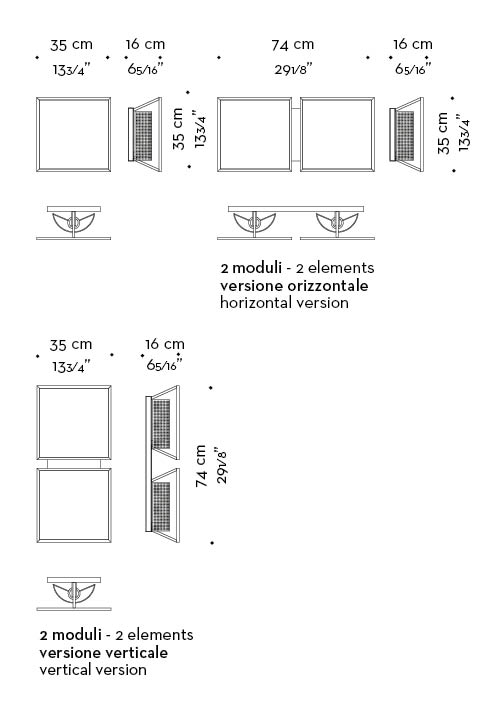Dimensioni di Teresa, lampada da parete componibile in bronzo con diffusore in vetro con inserto in lino, cotone o seta, del catalogo di Promemoria | Promemoria