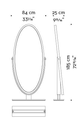 Dimensioni di Ingrid, specchio ellittico basculante con base in metallo bronzato, del catalogo di Promemoria | Promemoria