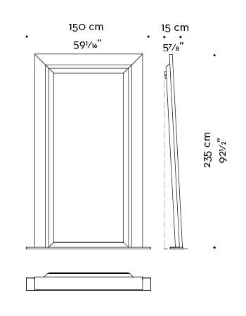 Dimensioni di Mondù, specchio da parete con struttura in legno e base in brondo, del catalogo di Promemoria | Promemoria