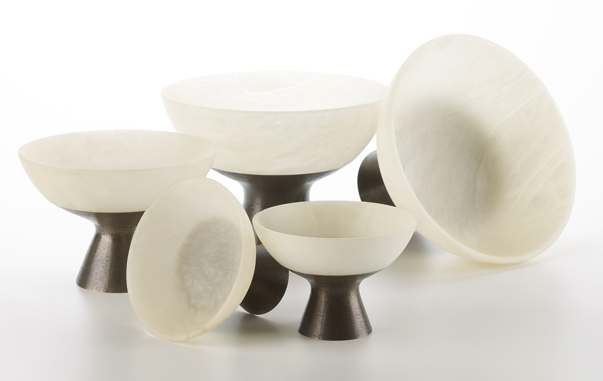 Coppetta is a bronze and alabaster vase, also available in alabaster from Promemoria's catalogue | Promemoria
