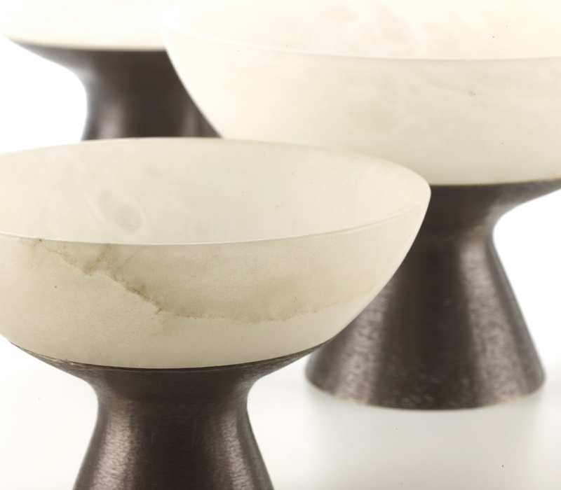 Coppetta is a bronze and alabaster vase, also available in alabaster from Promemoria's catalogue | Promemoria