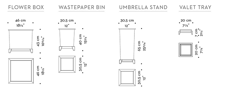 Dimensions of Santos, a wooden tray with a bronze base, from Promemoria's catalogue | Promemoria
