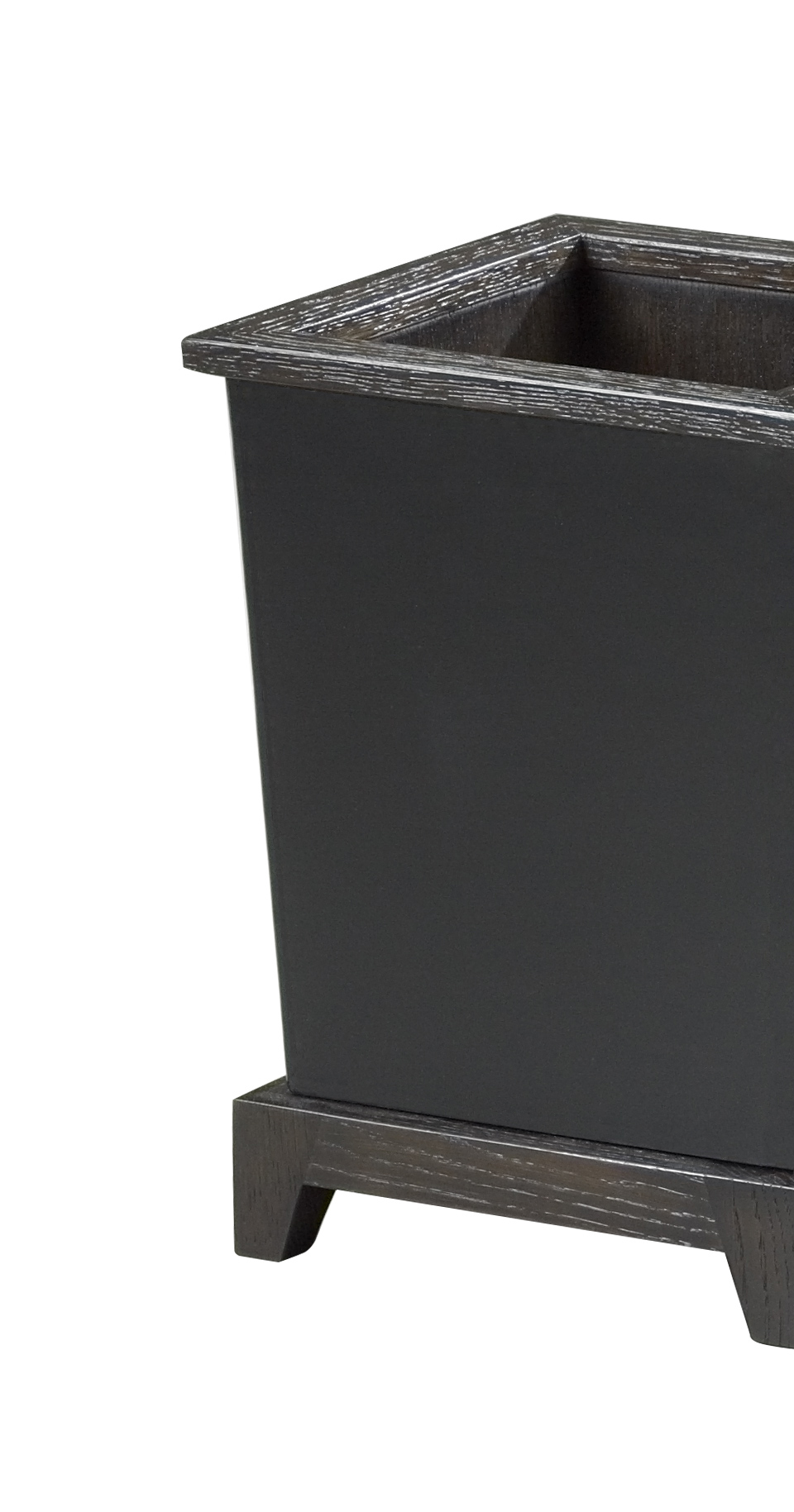 Detail of Santos, a wooden wastepaper bin covered in fabric from Promemoria's catalogue | Promemoria