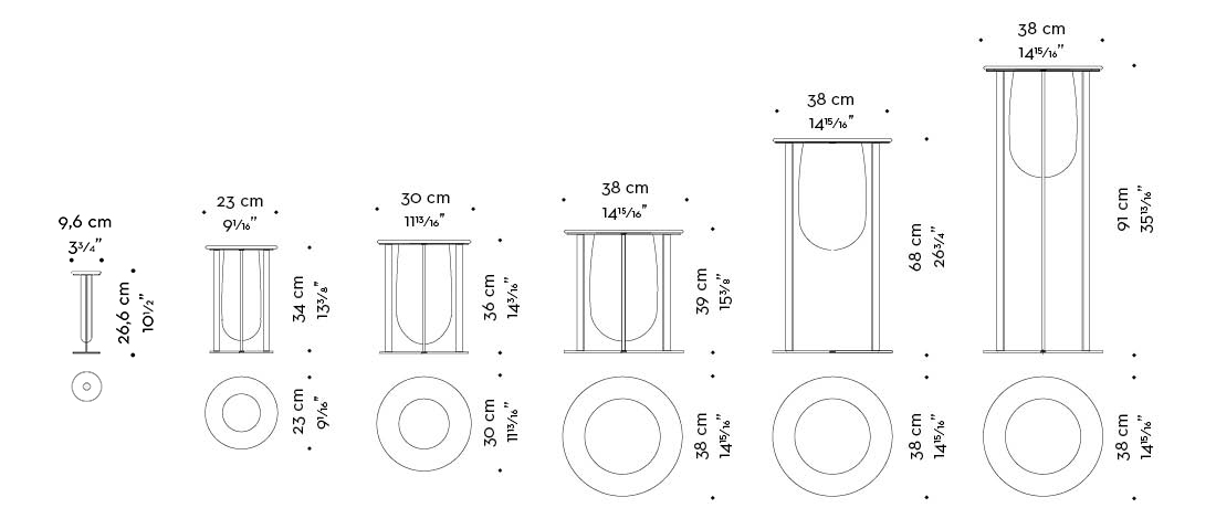 Dimensions of Vaso Canaletto, a Murano glass vase with bronze and Murano glass structure, available in different colors, from Promemoria's catalogue | Promemoria